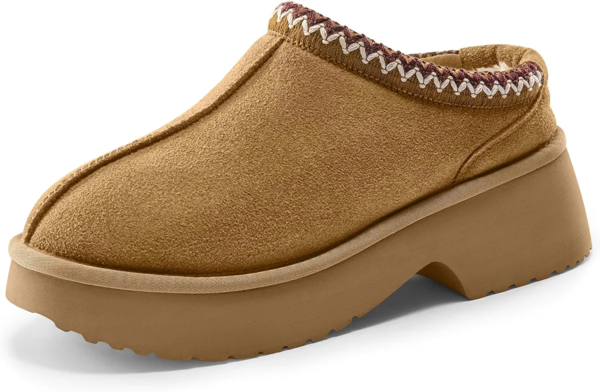 Vilanva Platform Clogs for Women Cozy Suede Fall Slippers with Warm Fur Lined — Suede slipper