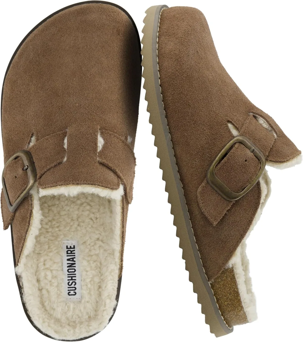 CUSHIONAIRE Blain Fur Genuine Suede Clogs for Women, Cozy Slip-On Womens Slipp — Suede slipper