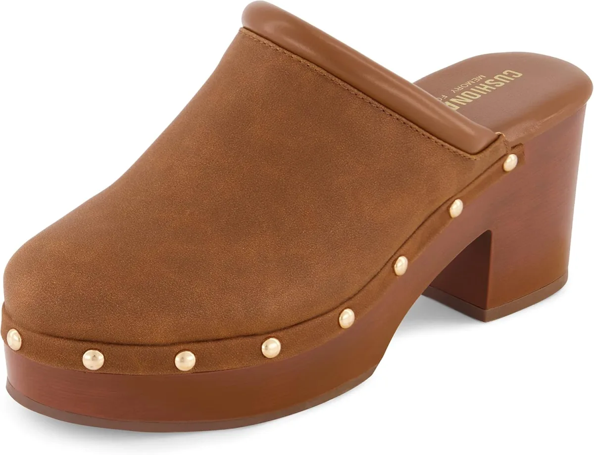 CUSHIONAIRE Women's Guest Faux Wood Clog with Memory Foam Padding, Wide Widths — Genuine Leather clog