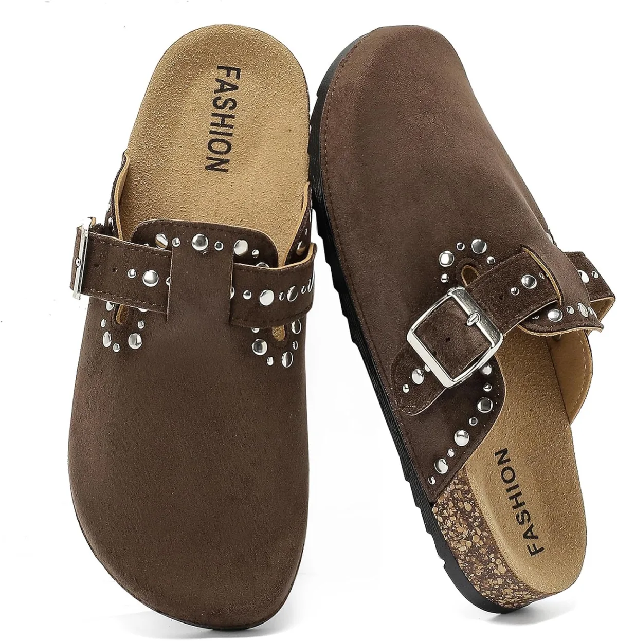 YorFotMae Womens Suede Clogs Mens Leather Slip On Mules Comfortable Adjustable — Suede mule