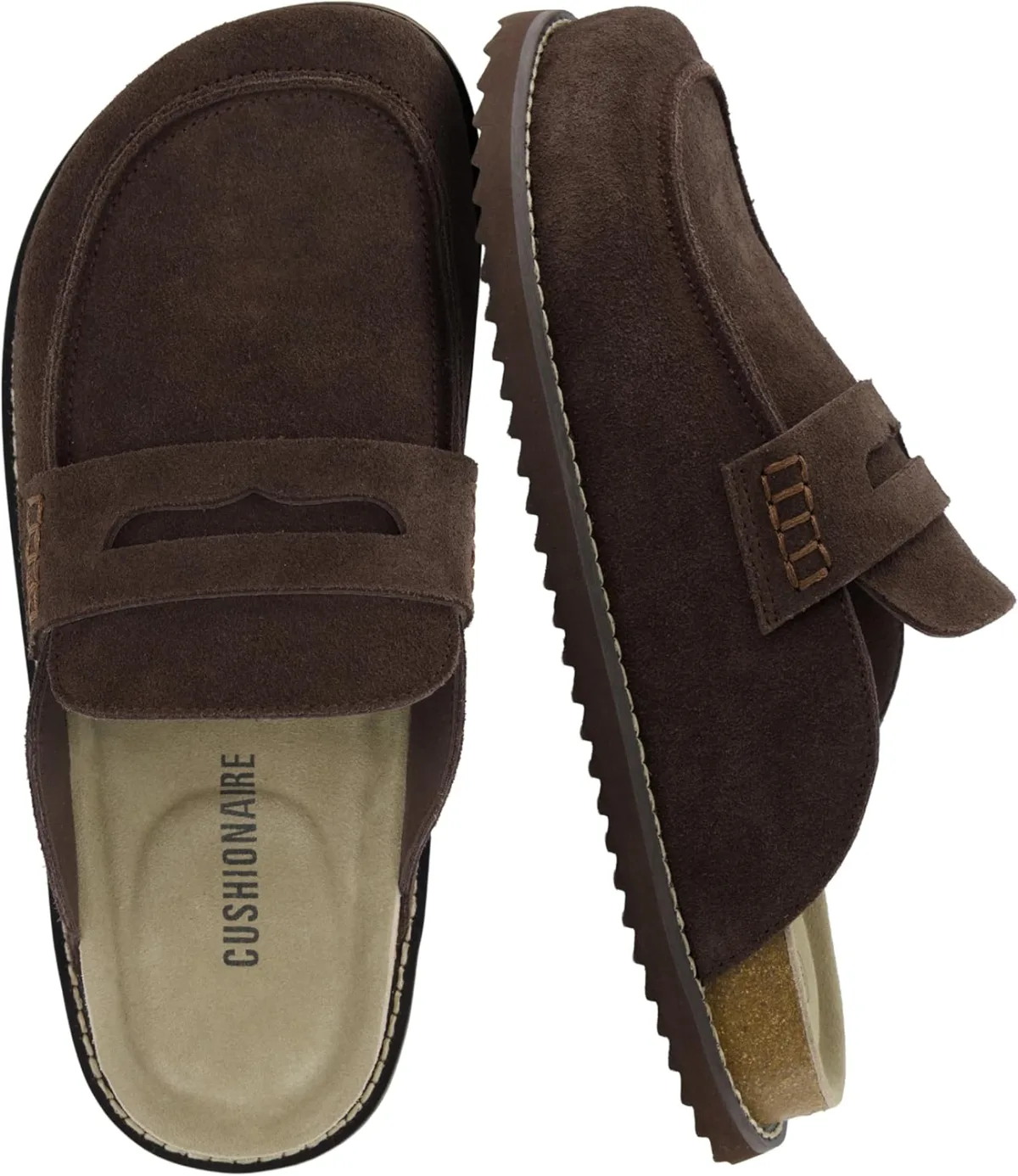 CUSHIONAIRE Wally Loafer-Style Suede Clogs for Men, Slip-On Backless Indoor Ou — Suede loafer