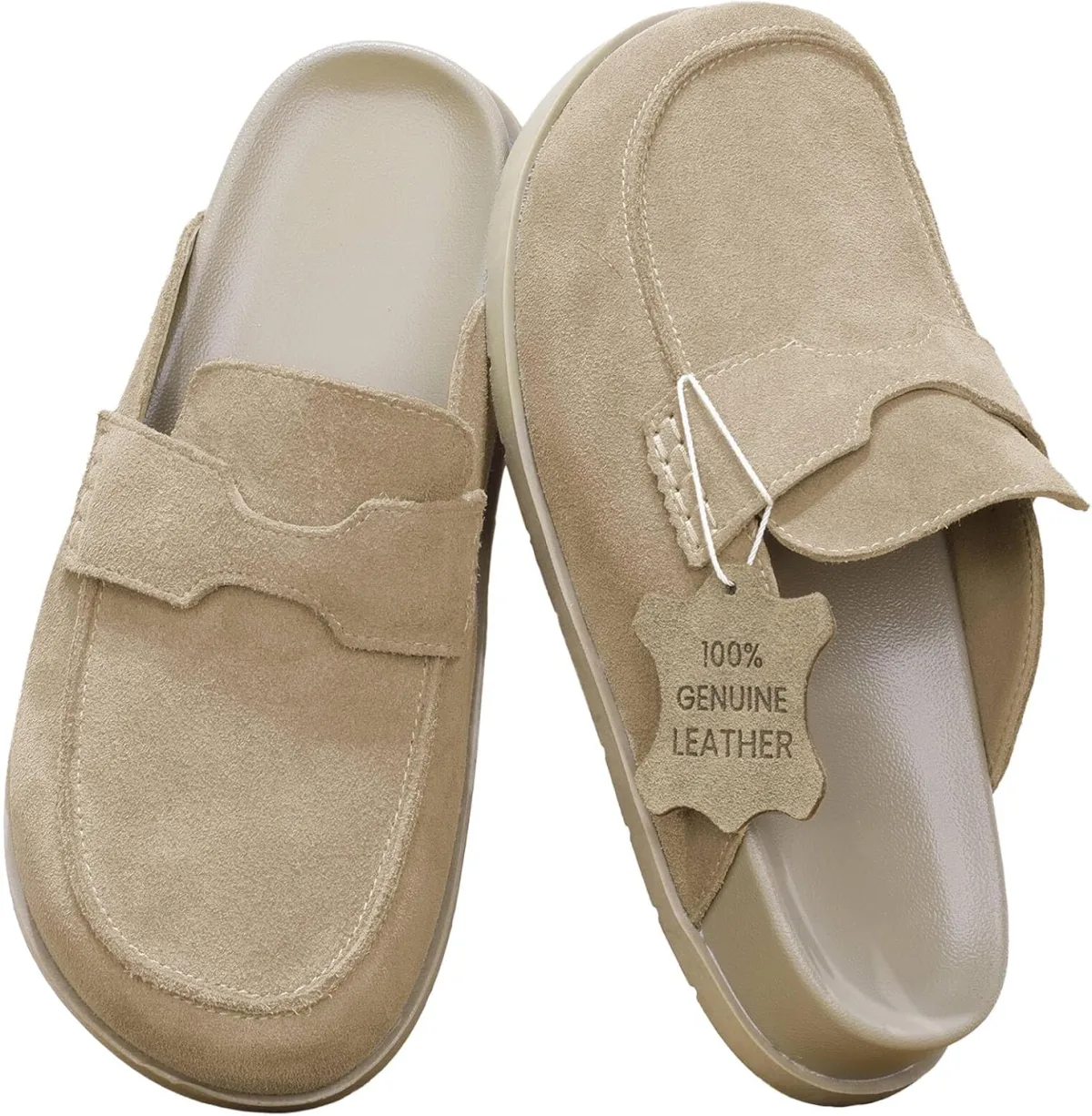 100% Genuine Leather Women's Suede Clogs Slip On Mules with Memory Foam Arch S — Suede mule