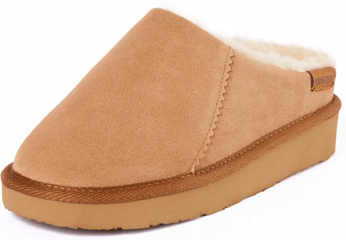 Minnetonka Women's Coze Around Clog Suede Faux Fur Lined Slippers — Suede slipper
