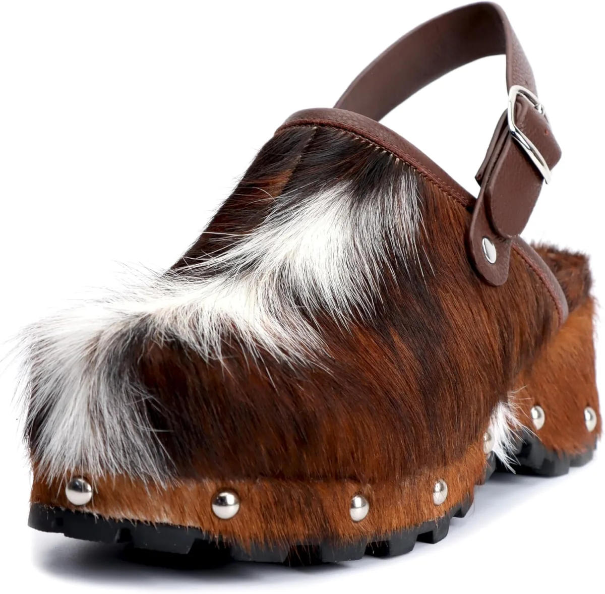 XOBZJH Women's Luxury Natural Cowhide Hair Platform Clogs — Genuine Leather mule