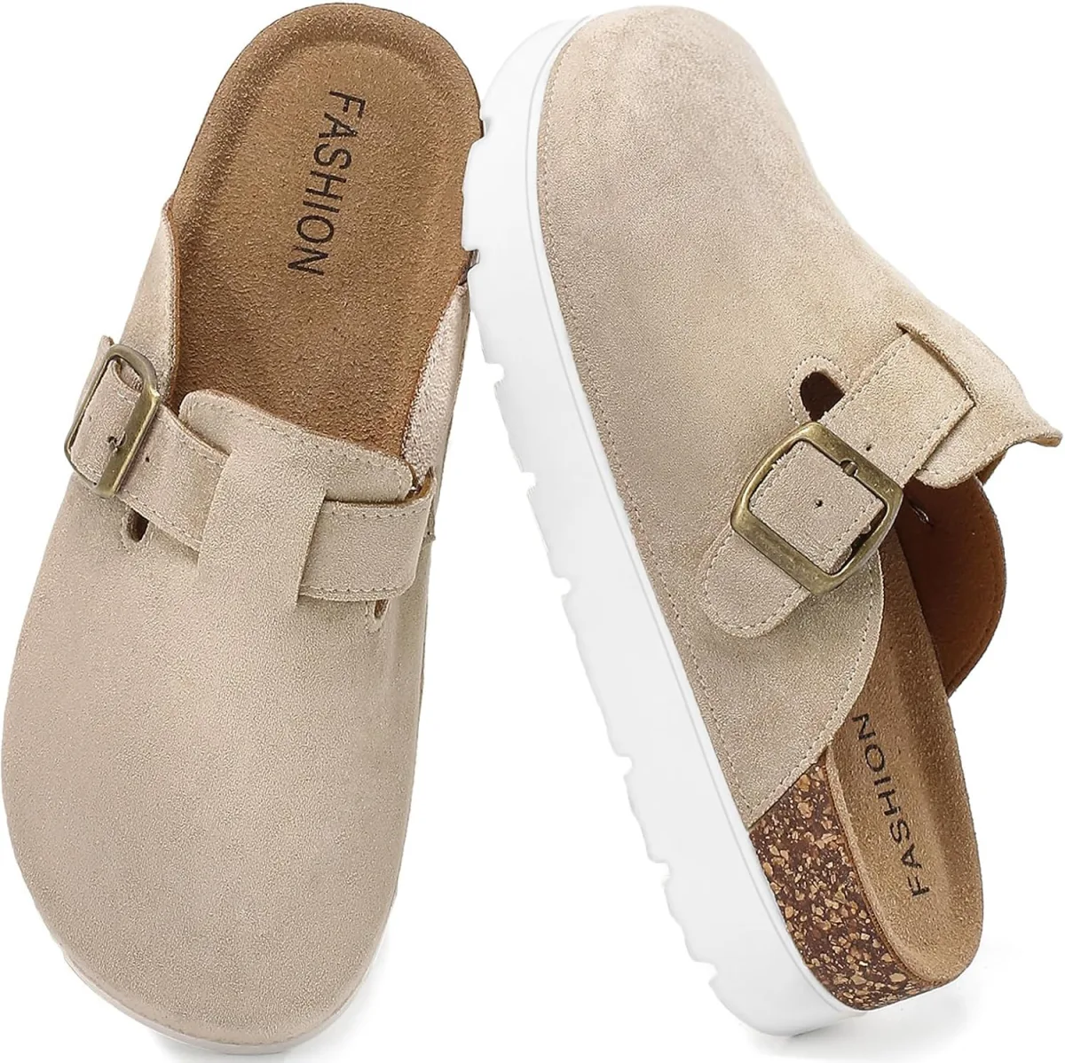 youermei Leather Platform Clogs for Women with Cork Footbed,Comfort Memory Foa — Suede mule
