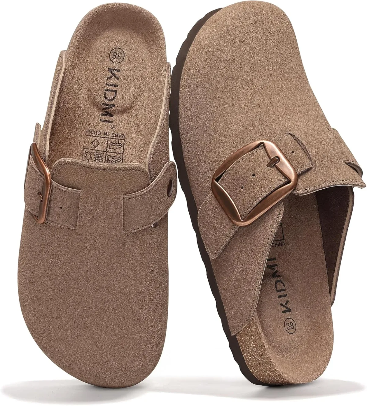 KIDMI Genuine Suede Clogs for Women Memory Foam Cork Footbed Potato Shoes Slip — Suede mule