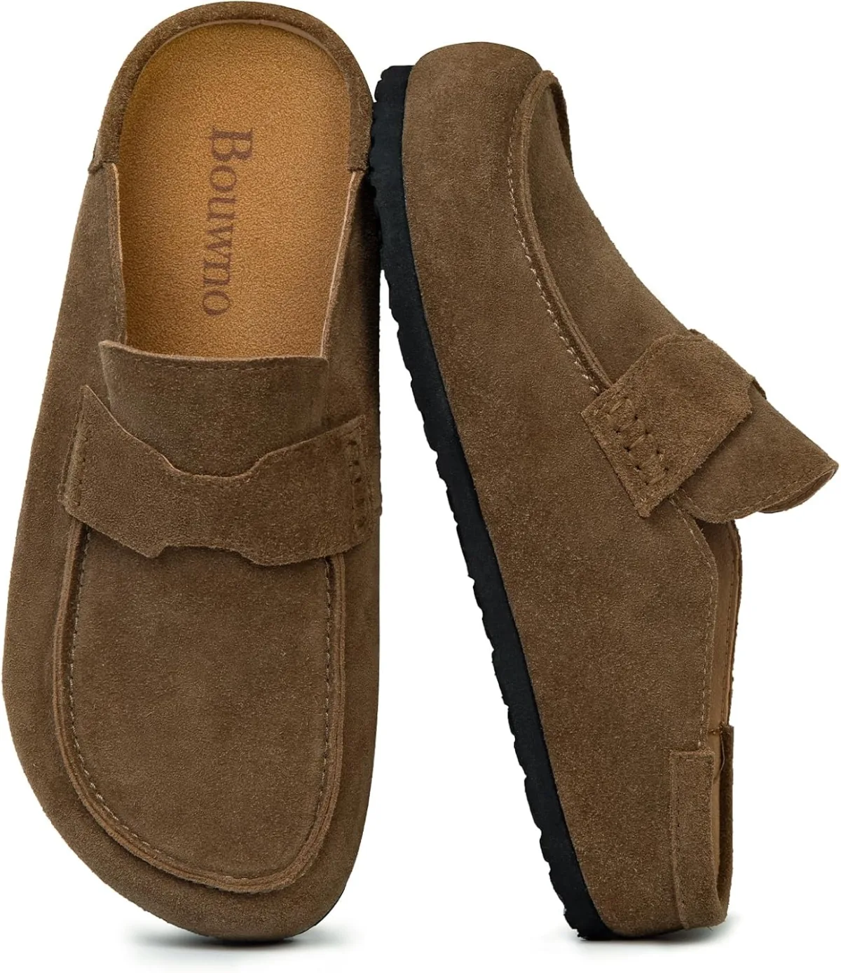 Women's Suede Mules Genuine Leather Clogs Closed Square Toe Slip On Durable Cl — Suede mule