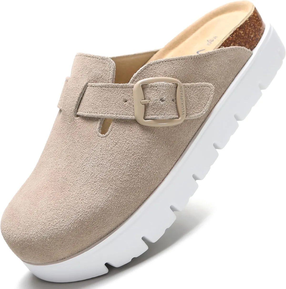 Genuine Suede Clogs for Women Platform Shoes，Leather Comfort Potato Shoes Chun — Suede mule