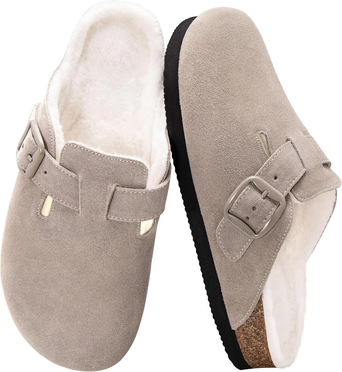 Women's Fuzzy Suede Clogs Leather Mules Fur Lined Soft Non Slip Potato Shoes w — Suede mule