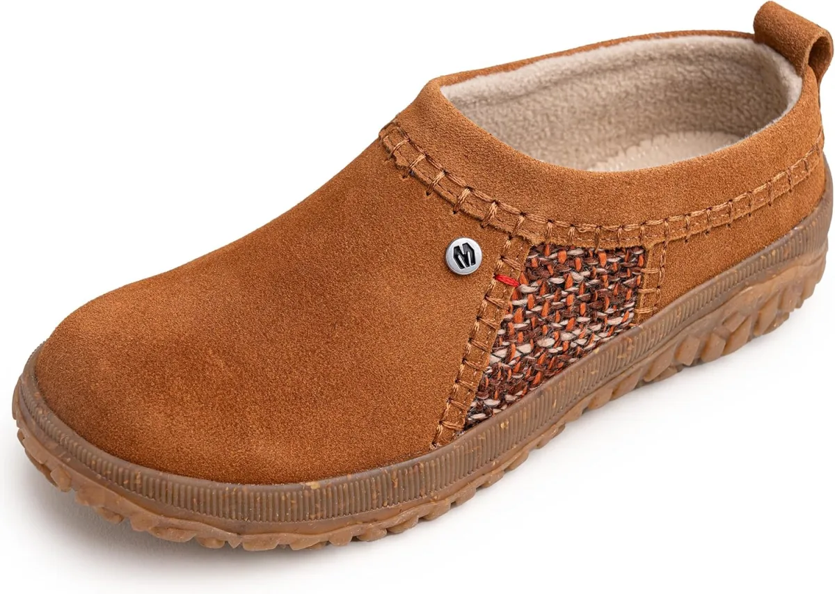 Minnetonka Women's Tamarra Suede Clogs Water-Resistant Upper and Fleece Lining — Suede clog