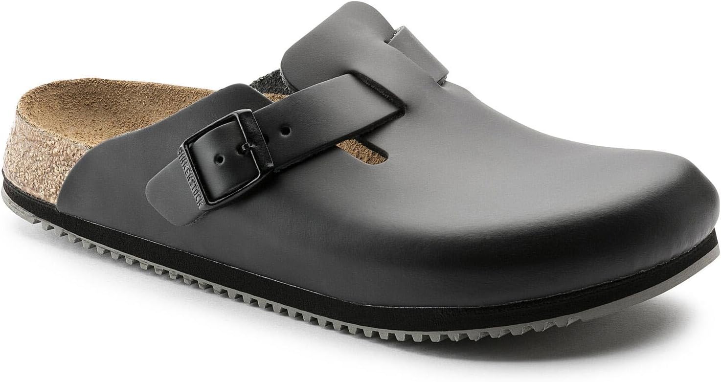 Birkenstock Boston Leather Black Unisex Clogs Supergrip US Women 8-8.5 — Genuine Leather clog
